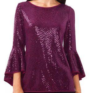 Vince Camuto Women's Metallic Knit Flutter Sleeve Top. Size Medium.